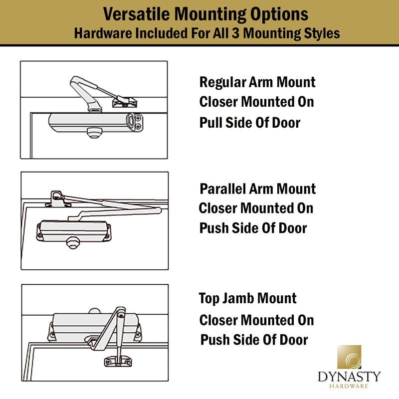 Dynasty Hardware Door Closer, Grade 1 Heavy Duty Commercial Hydraulic Closer, Self-Closing, Adjustable Spring Size 1-4, ADA Compliant, Surface Mount, Sprayed Aluminum, Series 1614 - Image 5